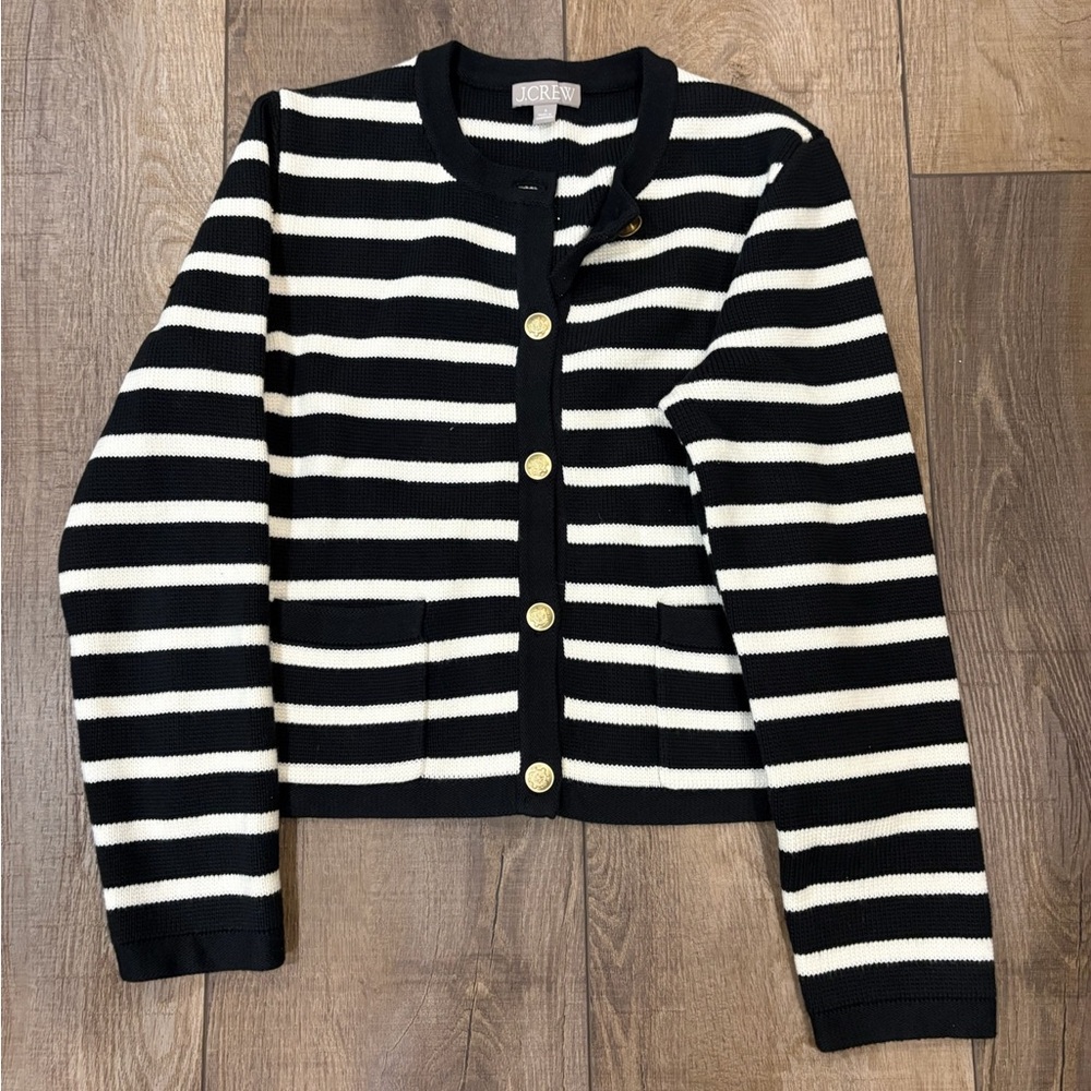 J. Crew Black and Cream Striped Sweater
